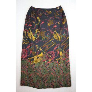 NORTH FRANKLIN STREET - WOMEN'S POLO HORSE PIPE HORN PRINT WRAP SKIRT - SIZE 12